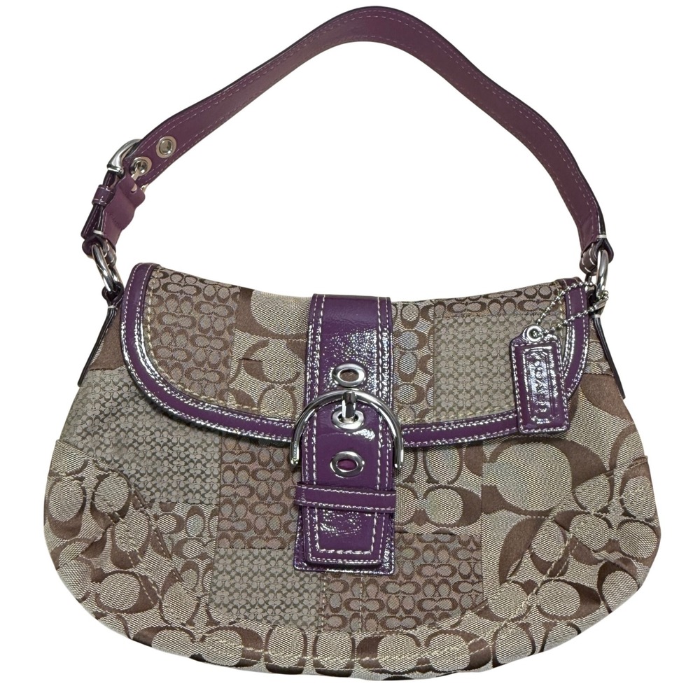 Coach Patchwork Soho Shoulder Bag Women Small Brown Purple Signature F12316